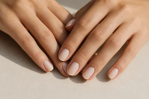 Modern micro-French tips with a warm ivory base