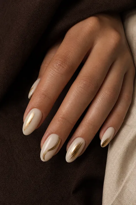 Abstract gold brushstroke art over a cream base