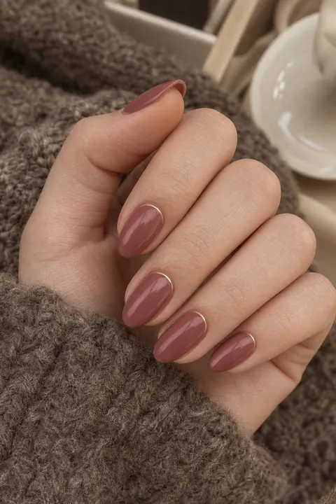 Deep rose winter set with a fine gold cuticle line